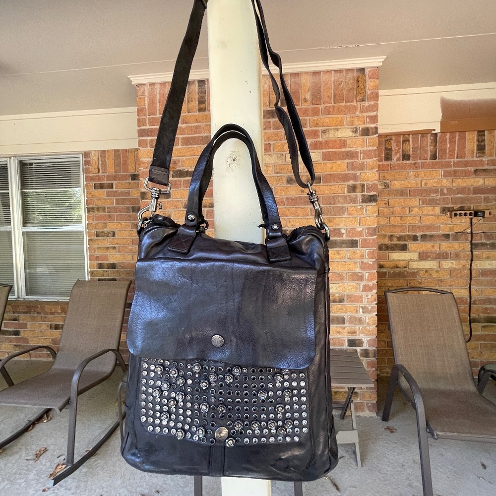 Free People Campomaggi DIAMANTE Shopping Bag Black Leather with Studs NWT $840